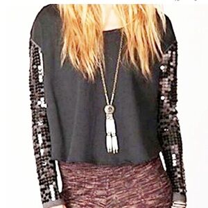 Free People sequin sleeve crewneck